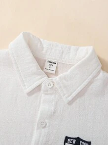 SHEIN Explorewe Áo sơ mi trắng cho bé trai năm 2025, kiểu dáng học đường và thể thao sành điệu cho mùa thu/đông. - trắng - Xem 5