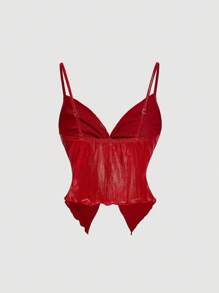 SHEIN MOD 女士优雅纯色前扭纹吊带背心，夏季 - 紅色 - 查看 2