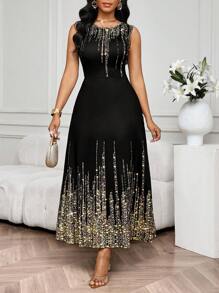 SHEIN Lady 女士优雅闪光印花无袖连衣裙，夏季 - 彩色 - 查看 3