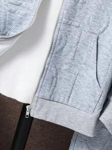 青少年男孩休闲纹理面料连帽运动服套装，适合休闲、上学和外出 - 灰色 - 查看 6