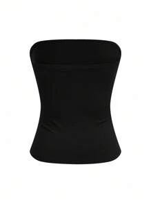 Sweetra Camiseta de tirantes finos y cuello profundo drapeado asimétrico negro, talla grande y sexy - Multicolor - Ver 5