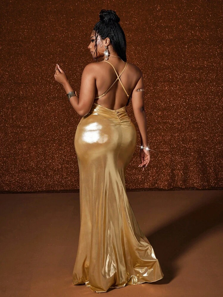 Maweii Plus Size Women Elegant Glamorous Banquet Shiny Elastic