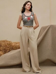 Anewsta Women's Casual Fashion Embroidered Rhinestone Knit Vest - Grey - View 5