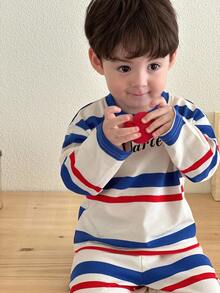 Hapijoa Baby Boy Spring/Autumn Plaid Casual Homewear 2 Pieces Set, Toddler Fall Clothes Boys Striped Pajamas - Blue - View 6