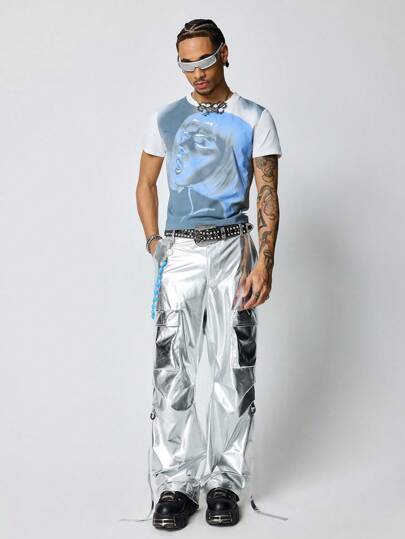 Street Life Men's Fashionable Contrast Color Figure Print T-Shirt, Summer