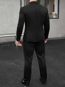 Manfinity Mode 男士商务休闲大码纯色双排扣西装外套和裤子套装...