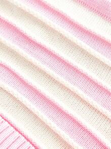 SHEIN MOD 女士浅粉色条纹金属扣吊带针织上衣 - 淺粉色 - 查看 4