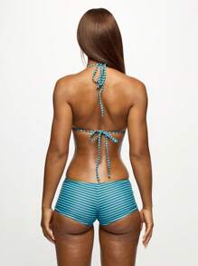 SUMWON WOMEN 条纹比基尼套装三角吊带上衣男式短裤泳衣夏季海滩度假泳池派对水蓝色条纹泳衣