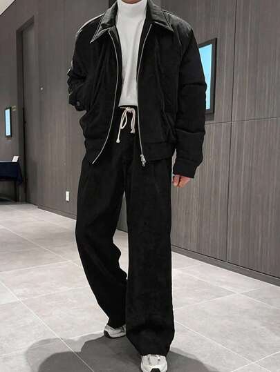 DAZY 男士黑色开衫夹克套装，秋季