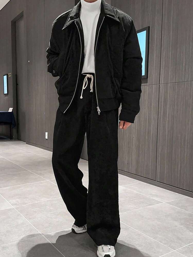 Men's Black Cardigan Jacket Set, Autumn