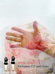 SHEIN PETITE CURVE 大码女式优雅梭织无袖花卉网眼连衣裙 - 米色 - 查看 8