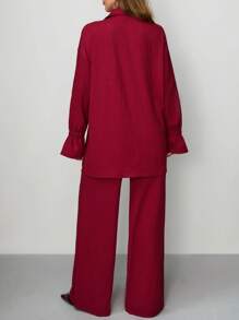 EURMUSE Tie Die Set With Shirt And Long Pants - Burgundy - View 2