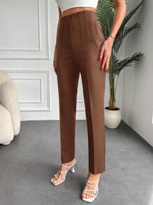 RueChic Slant Pocket Cropped Suit Pants - Brown - View 3