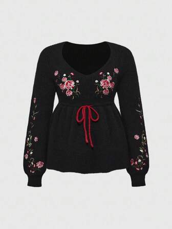 Suéter de mujer de estilo hippie con bordado floral, para otoño e invierno