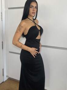 Lucia Bellido 性感黑色无袖紧身露背连衣裙女式超长女装 - 黑色 - 查看 6