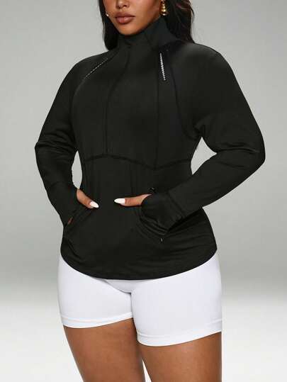 Rhythm Era 女士反光印花口袋拇指孔长袖休闲运动套头拉链夹克，适合所有季节