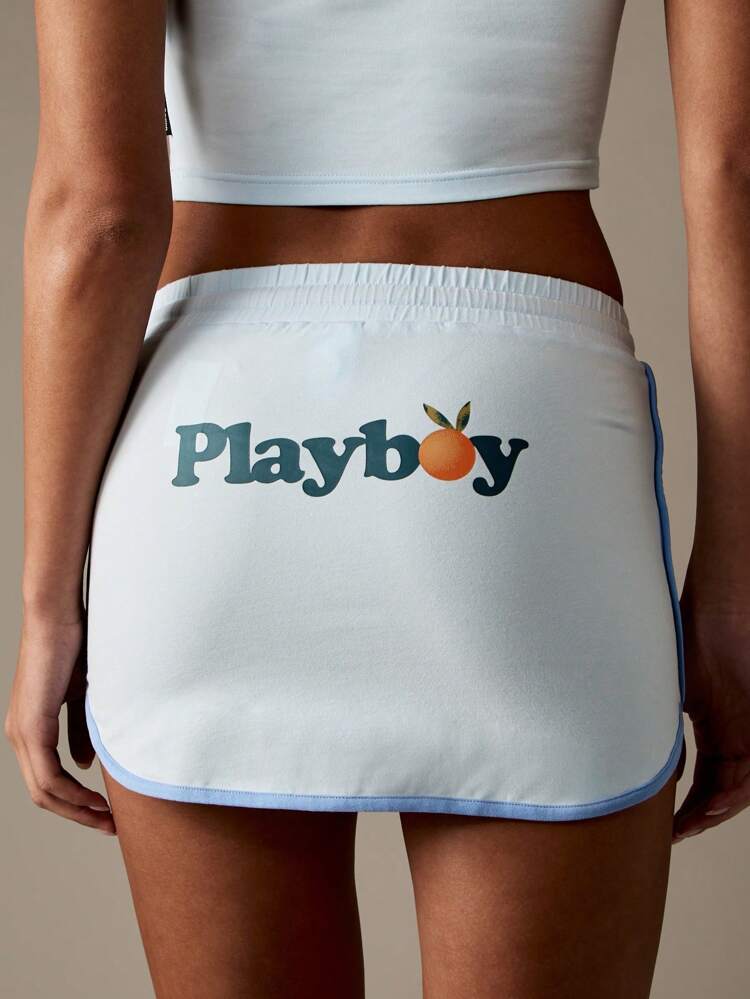 Missguided x Playboy Logo High Waisted Flirty Mini Skirt Y2K Aesthetic Retro Cheerleader Design Sport Style Activewear Skirt