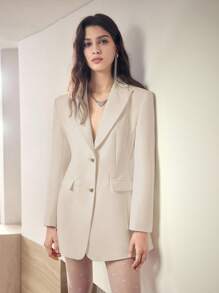 MOTF STUDIO SOLID PEAK COLLAR FLAP DETAIL SINGLE BREASTED PLACKET BLAZER - Royal Blue - View 3