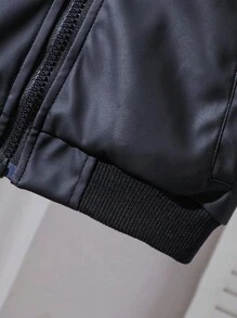 SHEIN Playful Pals 男宝宝纯色长袖拉链休闲棒球领羊毛夹克