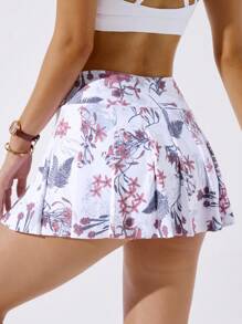 Dewbera Pantalones deportivos casuales con pliegues y estampado floral en toda la prenda, con bolsillos, para mujer