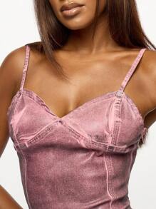 SUMWON WOMEN Áo Bralette denim Cami phong cách cổ điển Y2K thời trang Crop Tank co giãn axit vừa vặn lễ hội phong cách đường phố hàng ngày xuân hè - Hồng - Xem 7