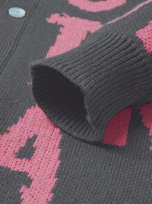 Manfinity Hypemode Áo khoác cardigan dệt kim dáng rộng, đơn hàng khuy, tay dài họa tiết chữ dành cho nam, thu đông - Nhiều màu - Xem 5