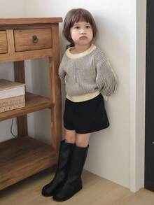 DAZY 女童条纹长袖韩版毛衣，秋冬 - 杏色 - 查看 2