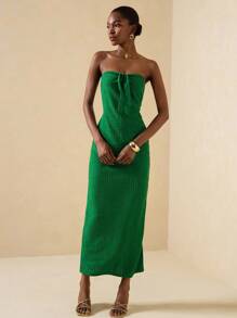 Vesra Women's Solid Color Elegant Long Fitted Tube Dress - Green - View 5