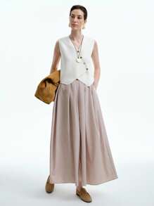 Aalyst Women's Minimalist Light Apricot Wool Vest With Metal Buttons - Apricot - View 5