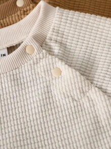 SHEIN 2 件女婴罗纹插肩袖连体衣（含长裤），秋冬 - 彩色 - 查看 5