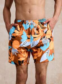 Surfspeed 男式植物印花抽绳腰沙滩短裤 - 彩色 - 查看 3