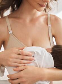 Moonlight&Mama Sutien de maternitate pentru alăptare, cu imprimeu floral, culoare uni - Caisă - Vizualizare 5