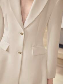 MOTF STUDIO SOLID PEAK COLLAR FLAP DETAIL SINGLE BREASTED PLACKET BLAZER - Royal Blue - View 6