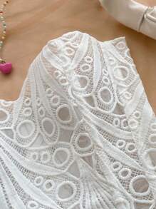 Soleia European And American Young Vacation Sexy Avant-Garde Off-The-Shoulder Lace Double-Layer Fitted Corset Bustier Top, INS White Hollow Embroidered Shapewear, Ate Night Outfits Women Tops For Going Out, Wedding Guest Dress Women Fall Women Clothes,Sexy Top - White - View 3