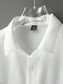 Manfinity Homme White Linen-Look Vacation Collared Short Sleeve Shirt Men White Linen Shirt Men S Textured Shirt - White - View 3