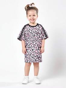 SUMWON Girls Leopard Print T-Shirt Dress Pink Animal Pattern Casual Summer Tunic Length Jersey Casual Everyday Dress With Black Rib Trim - Multicolor - View 1