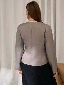 Auralis 大码女装春秋季时尚优雅宽松舒适日常V领灰色薄款西装外套，女士西装外套，办公室穿着，秋季，商务休闲，冬季工作装 - 灰色 - 查看 2