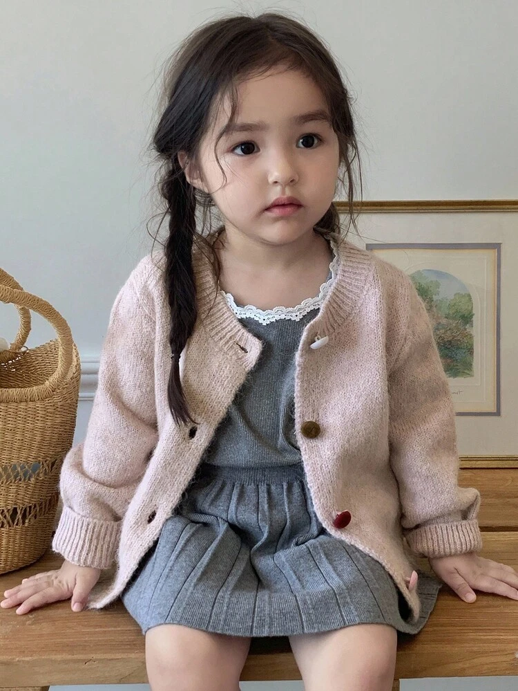 Baby Girl Casual Solid Color Cardigan, Autumn/Winter Toddler Girls Clothes