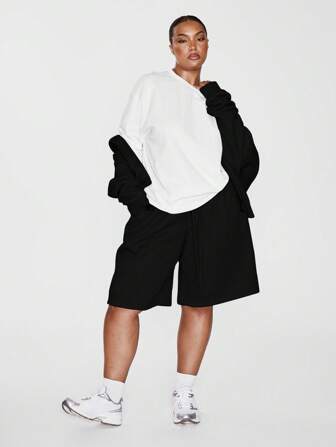 MUSERA Short de jogging grande taille avec cordon de serrage à la taille, style longline. Convient pour le printemps, les vacances, l'été, les jours fériés, élégant, décontracté