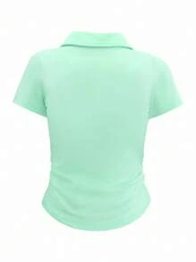 SHEIN EZwear Áo thun tay ngắn in nơ thường ngày dành cho nữ, mùa hè - Màu xanh Bạc hà - Xem 2