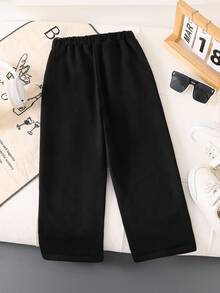 SHEIN 1 buc. Pantaloni sport casual negri pentru copii, potriviți pentru primăvară, vară, toamnă, iarnă, sezonul de întoarcere la școală - Negru - Vizualizare 2