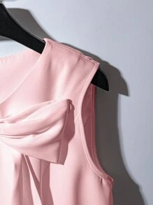 GlowEve 女式白色圆领腰带蝴蝶结无袖优雅迷你连衣裙 - 粉色 - 查看 3