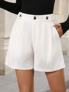 EMERY ROSE Women's Solid Color Pleated Pocket Wide Leg Loose Casual Shorts White Corduroy Shorts White Shorts For Women Women White Shorts Fall For Women Going Out Old Money Style Women Jorts Shorts For Women White Shorts