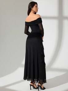 Modelyn Women's Elegant Bamboo Knot Cinching Waist Two Pieces Set, Fashionable Design For Spring, Summer, Autumn,Off Shoulder Lace Dress Long Sleeve Lace Dress Gold Lace Dress Luxury Lace Dress,Fashionable, Casual, And Sporty Women's Autumn Clothing. Autumn Skirts. Ultra-High Stretch Fabric Is Comfortable And Soft, Perfect For Women's Shirts. Back-To-Work And Back-To-School Pants. - Black - View 4