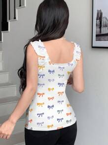 Modelyn 蝴蝶结印花荷叶边饰结饰前背心 - 彩色 - 查看 2