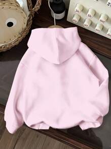 SHEIN 年轻女孩可爱小狗印花，粉色，彩虹蝴蝶结花卉印花，休闲宽松圆领舒适日常针织长袖运动衫，适合秋冬季，秋季，轻松舒适，秋季多层穿着，时尚，休闲装，图案，返校，秋季，返校节，适合户外野餐，街头摄影，家居，校园 - 彩色 - 查看 3