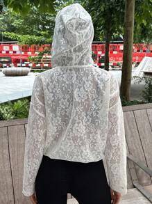 DAZY 女士半透明连帽蕾丝常规夹克女式外套 - 白色 - 查看 3