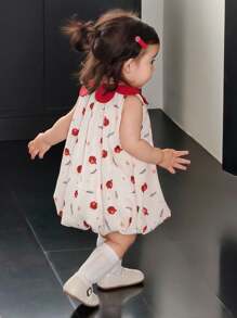 Hapijoa 女童卡通荷叶边领中长款泡泡裙，春夏