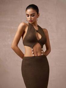 Lumalex Herbst, Feiertagsparty, Old-Money-Outfit, Rave, Festival, Ausflug, Schwimmen, Urlaub, Bohemian, BOHO, heiß, Outdoor, reich geschichtet, Hochzeitssaison, Bankett, Zeremonie zum Erwachsenwerden, Strand, Meer, Perlenbesetztes V-Ausschnitt, kurzes, enges, gerades Maxi-Pulloverkleid für Damen