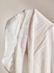Ocili Soft Striped Crinkle Fabric Ruffle Trim Plus Size Shorts, Pajama Bottoms - White - View 8